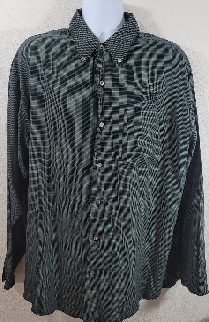 Tri-Mountain Black Check Button Up C17 Embroidered Shirt XL Lightweight Soft
